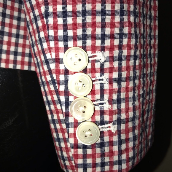 * SOLD * J. Crew Red Blue Gingham Double-breasted Seersucker Cotton Blazer 14 - Picture 8 of 14